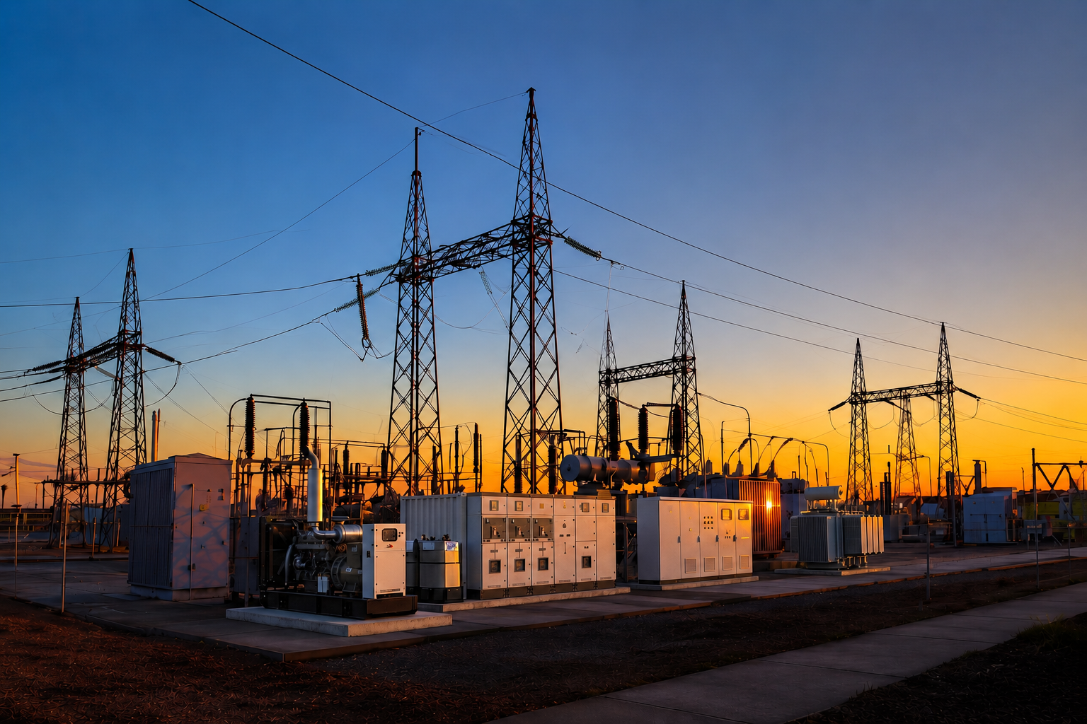Power Distribution Substation at Sunset